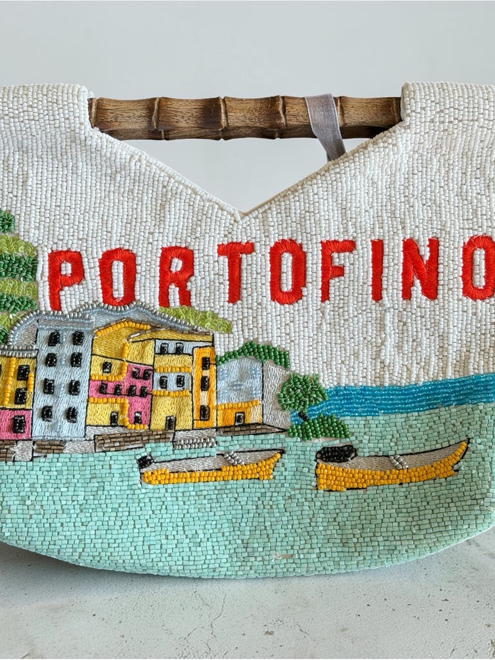 NWT Beaded Portofino Italy Coastal Purse with Bamboo Handle